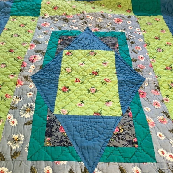 Garnet Hill Floral Patchwork Quilt - Blue and Green HD - Picture 2 of 10